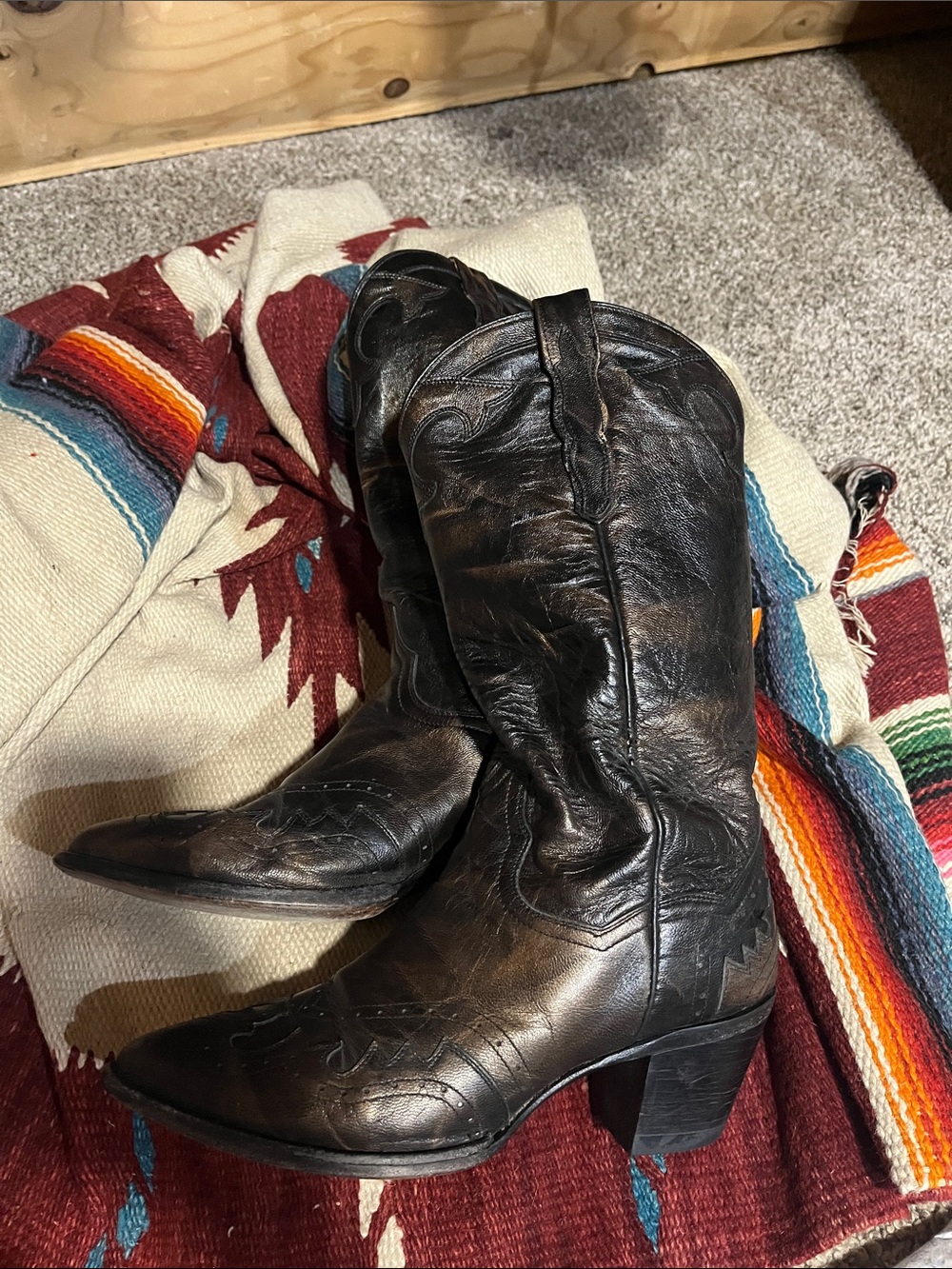 Dan Post Dark Brown Gold Metallic Leather Western Heeled Boots - Picture 4 of 6